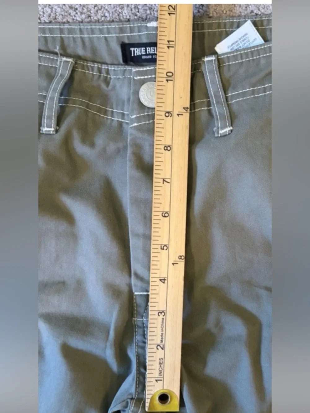 True Religion Cargo Pants Green Contrast Stitch Men's Size 32